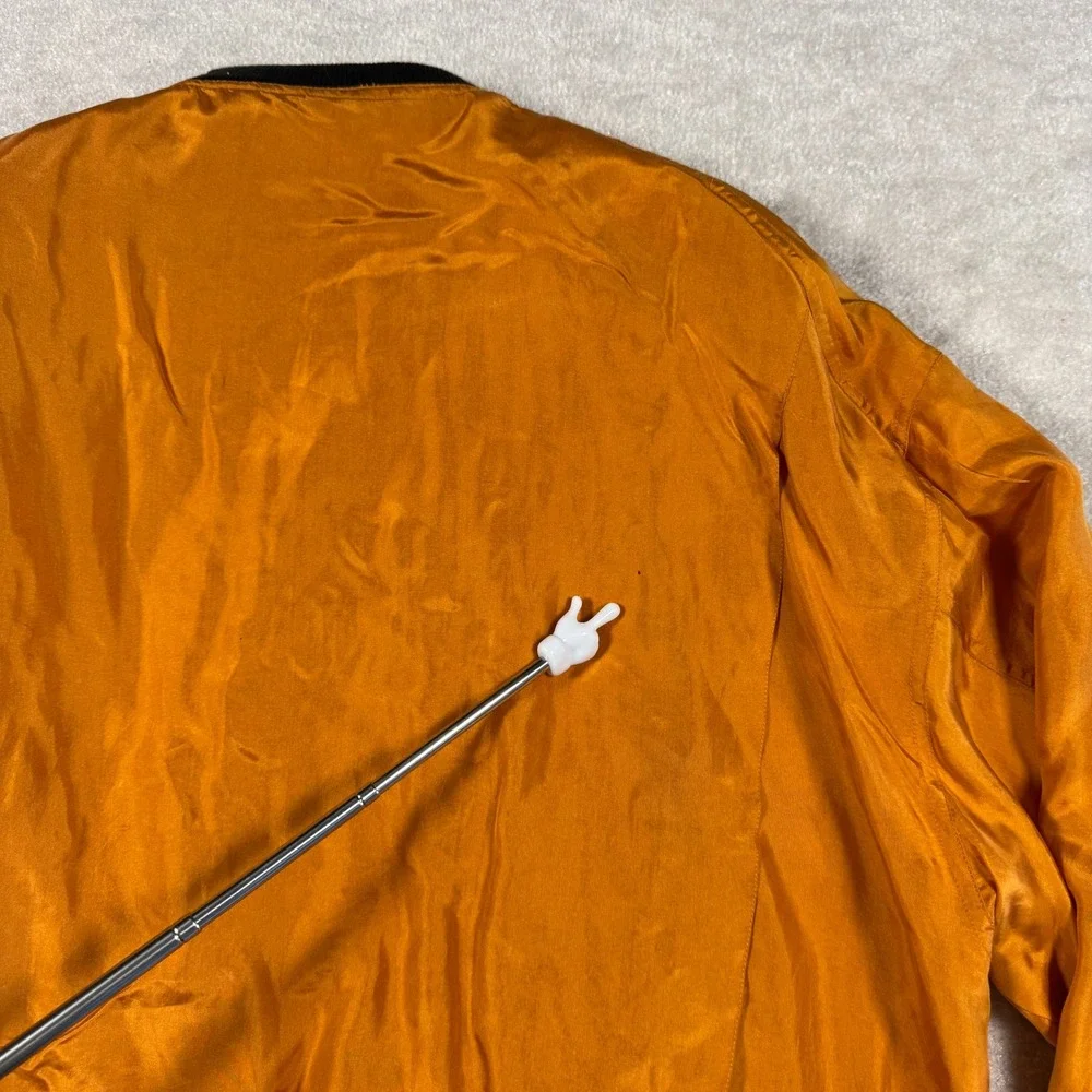 Color‎ Fx Vintage Womens 100% Silk Bomber Jacket Orange Black Trim Size Medium